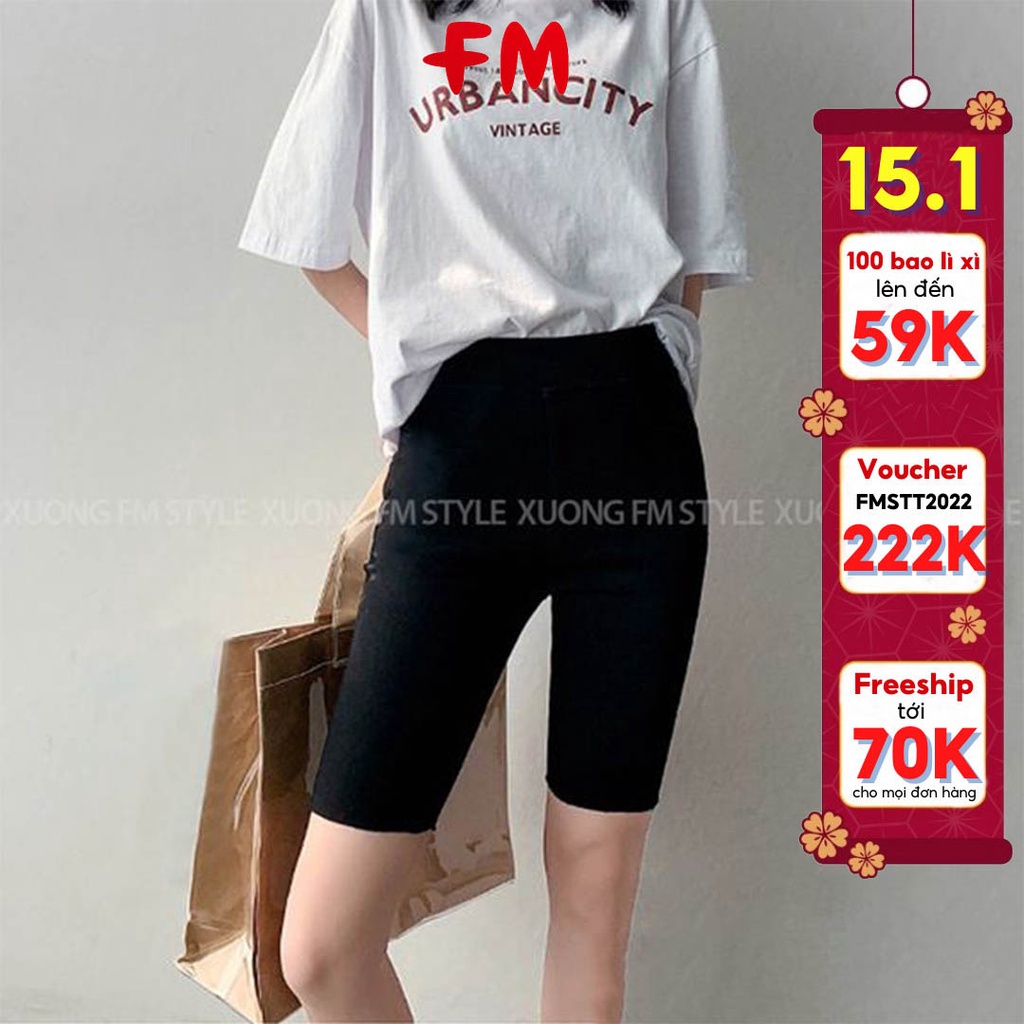 Quần legging nữ FM Style cạp cao đùi lửng lưng chun vải thun co giãn ôm sát thoáng mát thể thao năng động 220222505