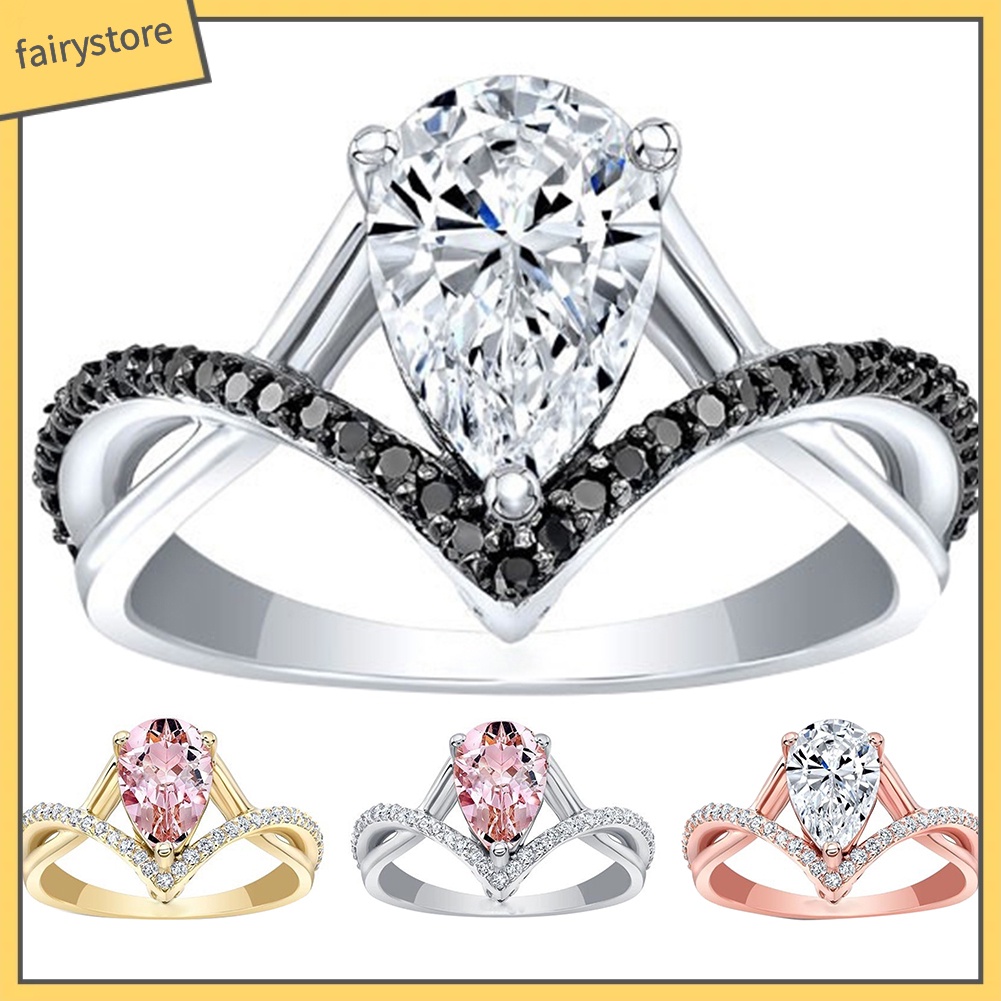 Nhẫn Hợp Kim Đính Đá Hình Giọt Nước Xinh Xắn