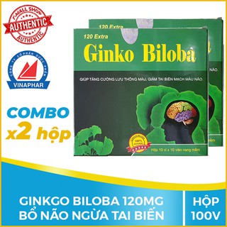 Combo 2 hộp Ginkgo Biloba 120mg bổ não tăng cường trí nhớ, Hộp 100 viên