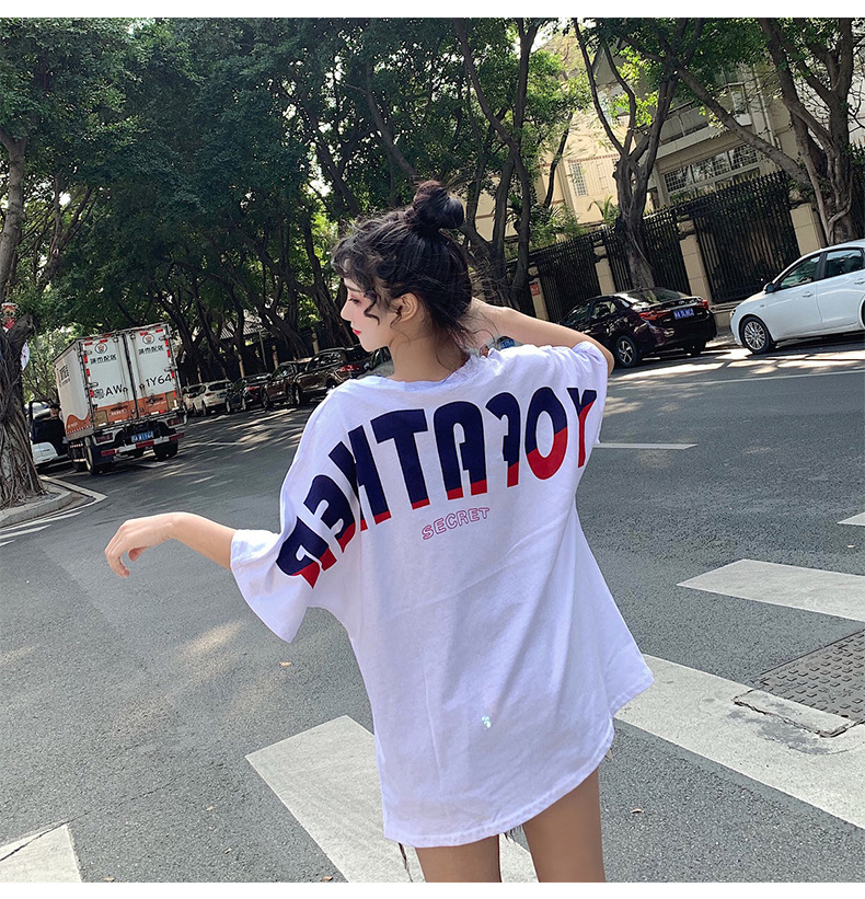 NRVP Áo thun tay ngắn cổ chữ V dáng rộng màu đen thời trang mùa hè 2021 cho nữ