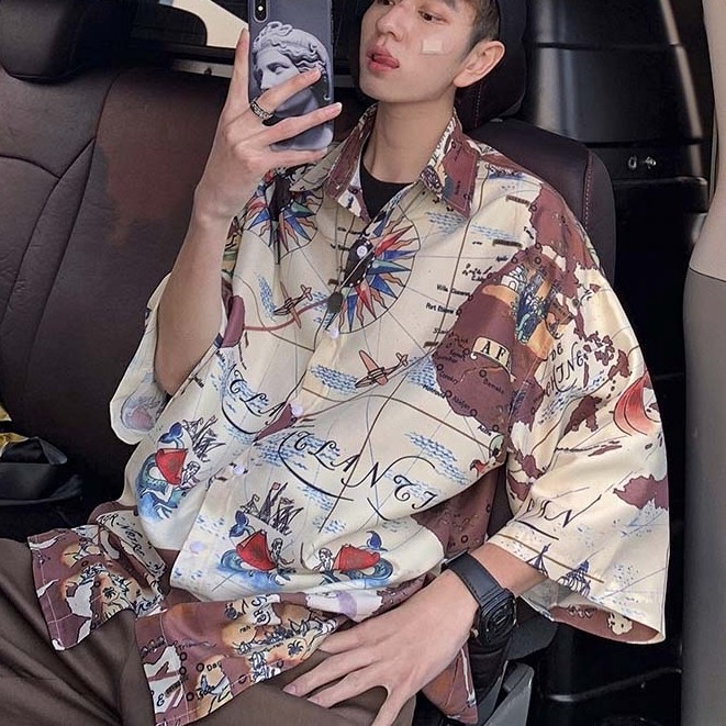 Áo Sơ Mi Tay Ngắn Chống Nắng Hoạ Tiết Phong Cách Nhật Bản Cho Nam | BigBuy360 - bigbuy360.vn