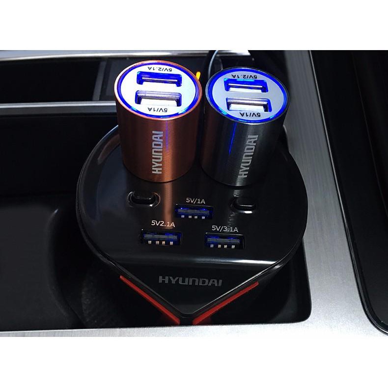 Cốc chia sạc Hyundai HY-18 chất lượng cao (2 tẩu tròn 3 USB) bảo hành 12 tháng