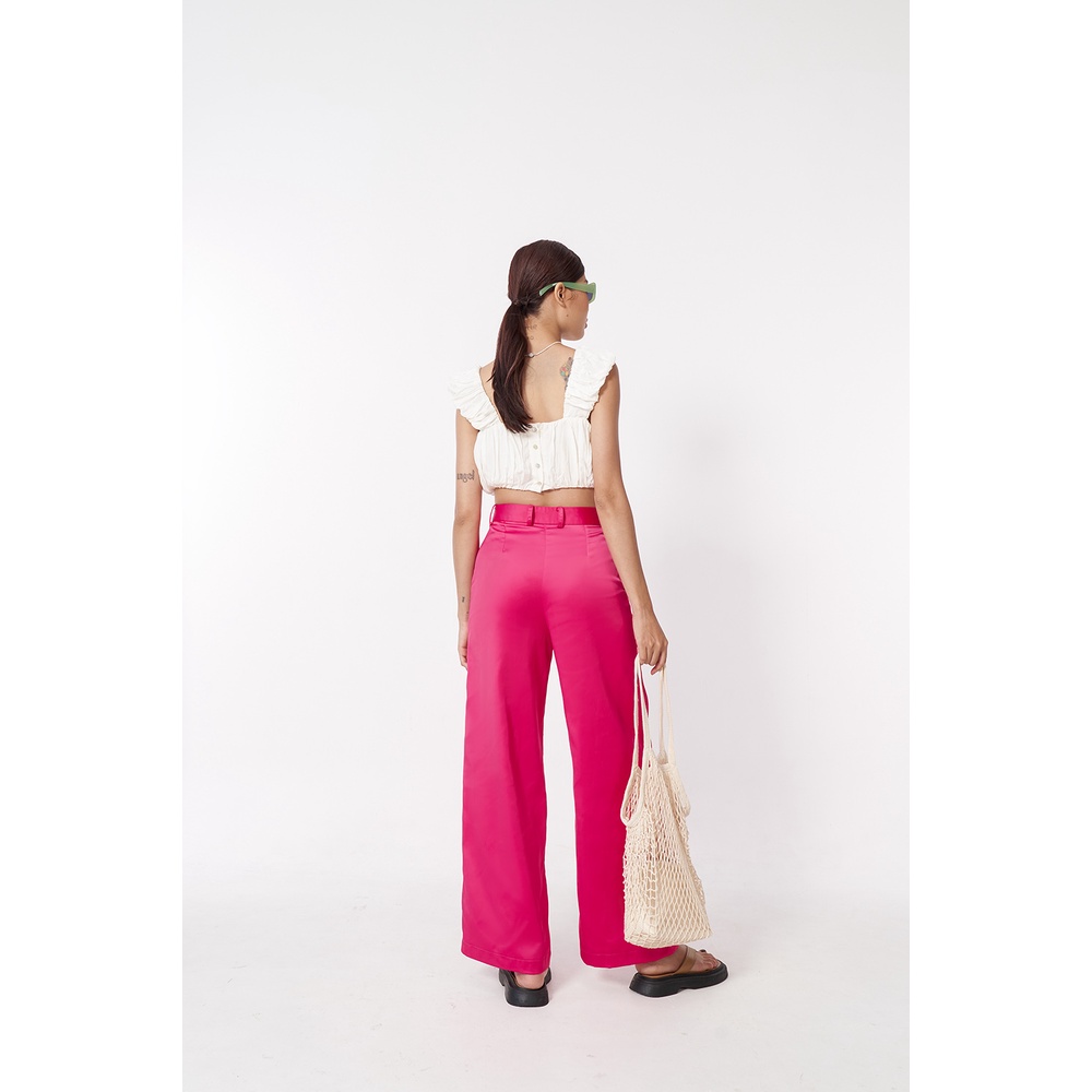 DOTTIE - Quần ống rộng vải satin nữ hồng sen Q0262