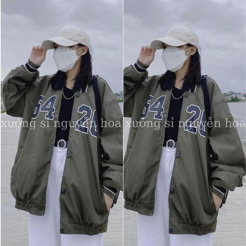 Áo khoác bomber gió 2 lớp 5426 form dáng rộng unisex nam nữ mặc được màu xanh rêu hot hit Xưởng Sỉ Nguyễn Hoa