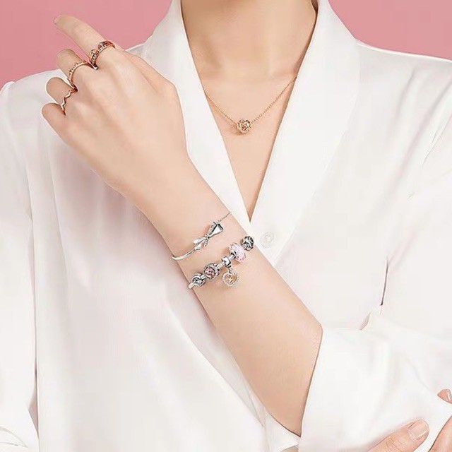 charm pan xỏ ngang galaxy vàng hồng đính đá bạc s925