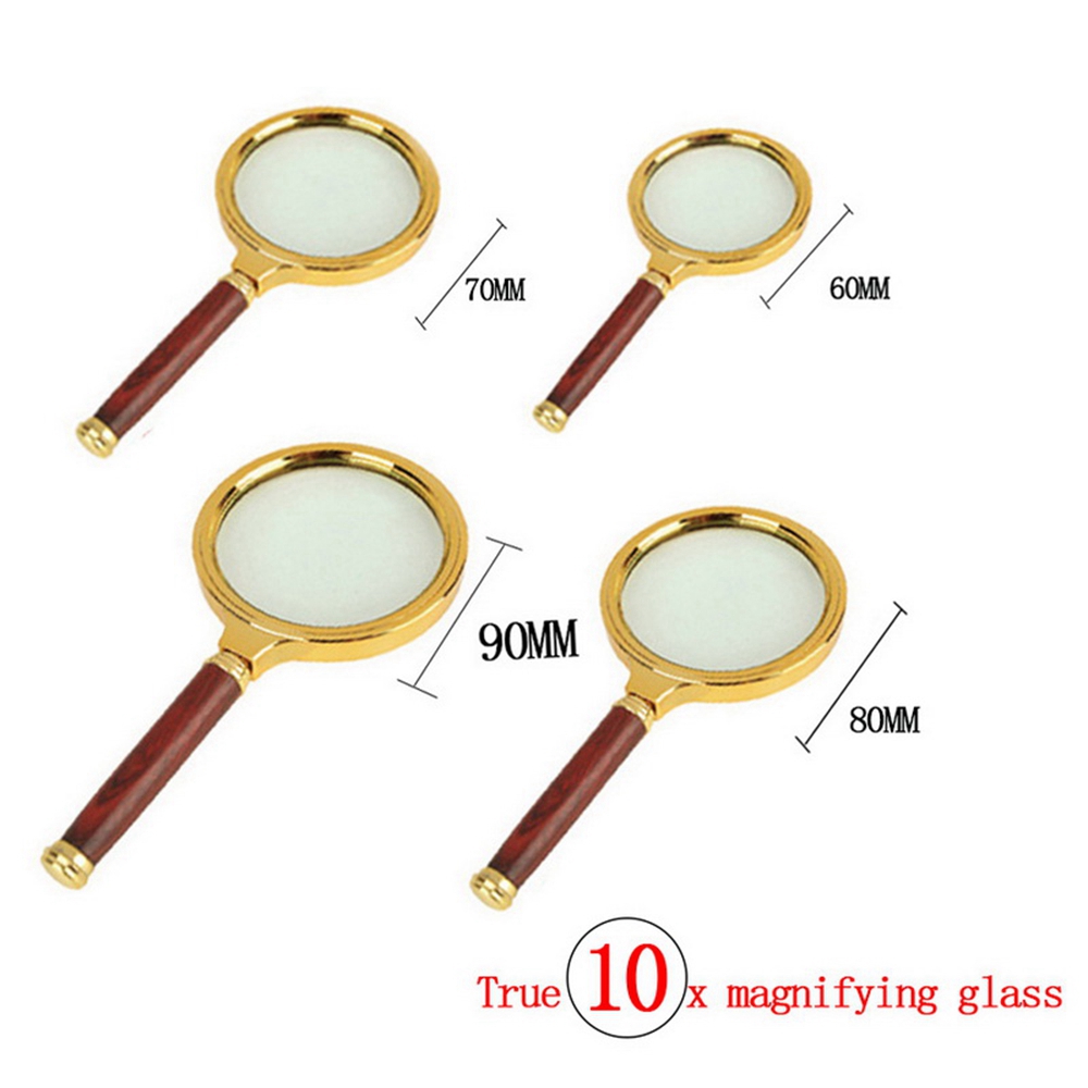 Kính lúp 10x 60mm / 70mm / 80mm / 90mm có tay cầm bằng gỗ tiện dụng