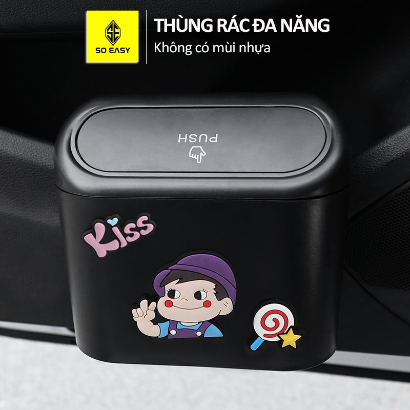 Thùng rác mini dành cho xe hơi, hộp đựng đồ, có tặng kèm túi rác, nhựa chắc chắn hoạ tiết hoạt hình INS019