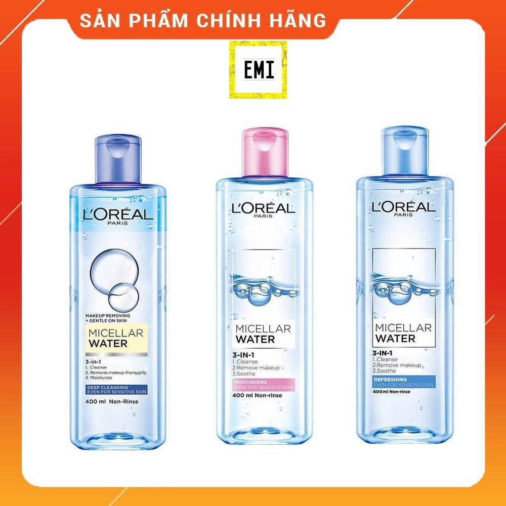 Nước tẩy trang Loreal - L'Oreal Paris 3-in-1 400mlSạch sâuGiữ ẩmMềm dasữa rửa mặt l oreal-Loreal