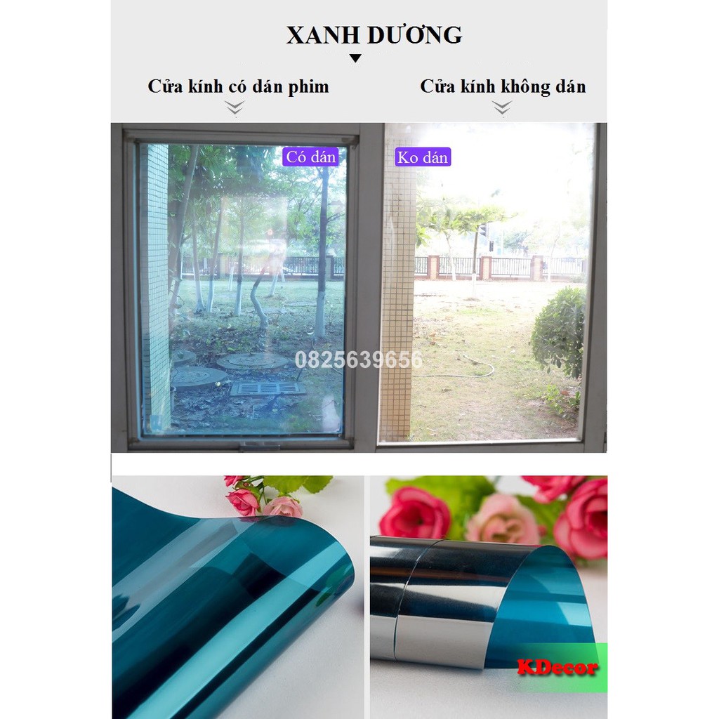 COMBO 2Mét Decal dán kính, phim dán kính chống nắng 1 chiều phản quang khổ 60cm, có sẵn keo