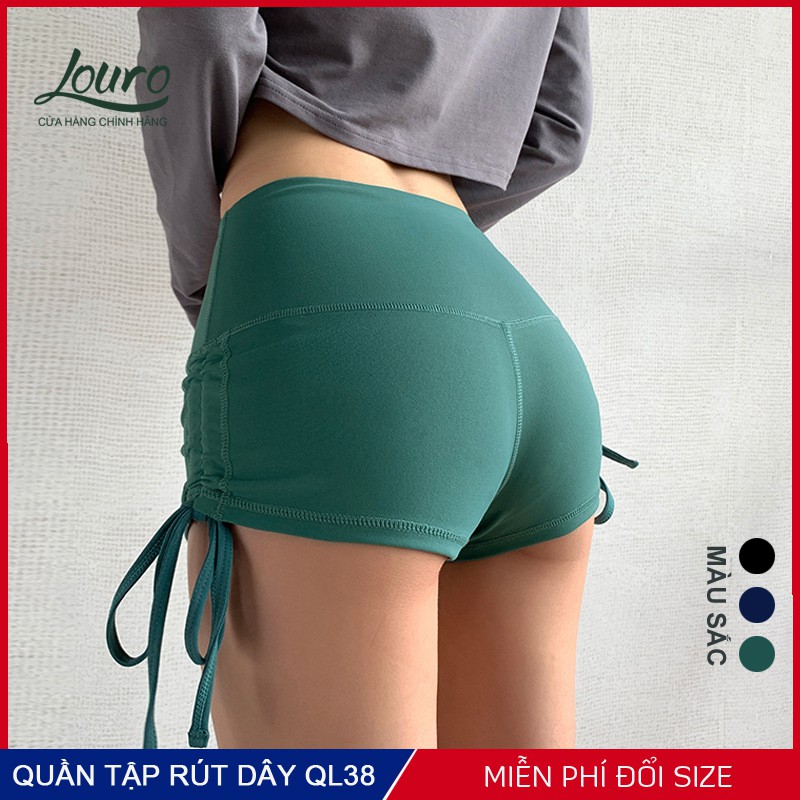 Quần short nữ dây rút tập thể thao Louro QL38, dùng quần tập gym nữ, yoga, zumba, thoáng mát, co giãn 4 chiều