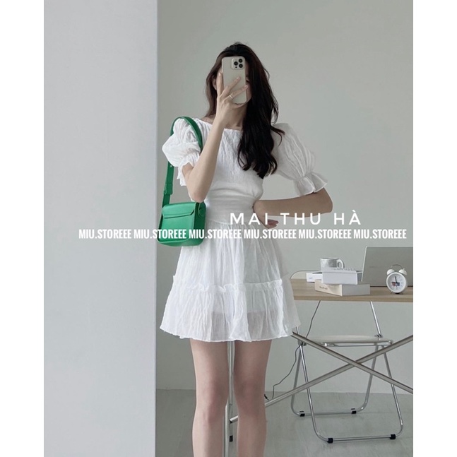 VÁY TRƠN TAY CHUN BỒNG CUTOUT EO DÂY NGANG LƯNG ĐŨI XỐP XINHH VXTBKE