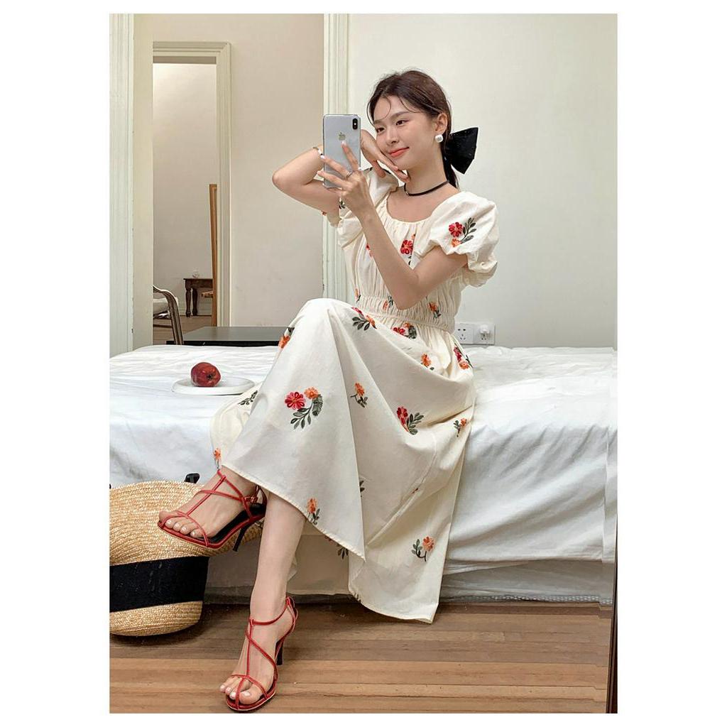 Đầm Cổ Tròn Xếp Ly Thêu Hoa Phong Cách Mùa Hè Mới 64128