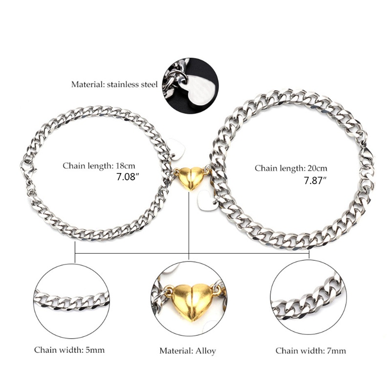 Vòng Tay Nam Châm Bằng Thép Titan Không Gỉ Hình Trái Tim Cho Cặp Đôi