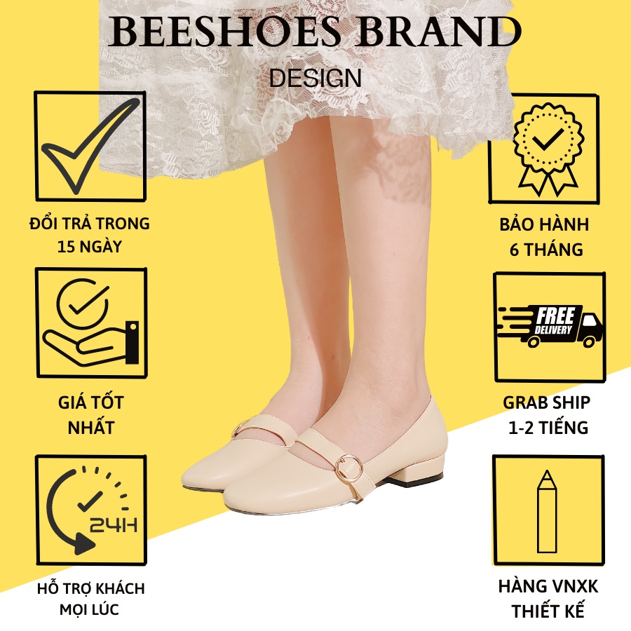 GIÀY BÚP BÊ BEESHOES DÂY NGANG MŨI TRÒN - GIÀY BÚP BÊ ĐẾ CAO 3CM CÓ SẴN ĐEN - TRẮNG - BE