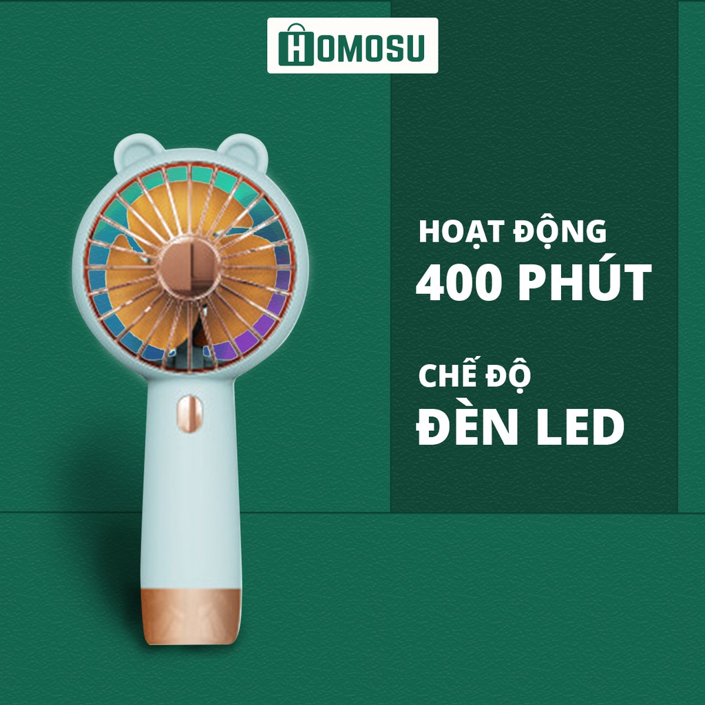 Quạt Mini Tích Điện 1200mah Cầm Tay/Để Bàn Tai Gấu Dễ Thương 3 Tốc Độ Gió Kèm Đèn LED Sạc USB Đa Tiện Ích DFS003