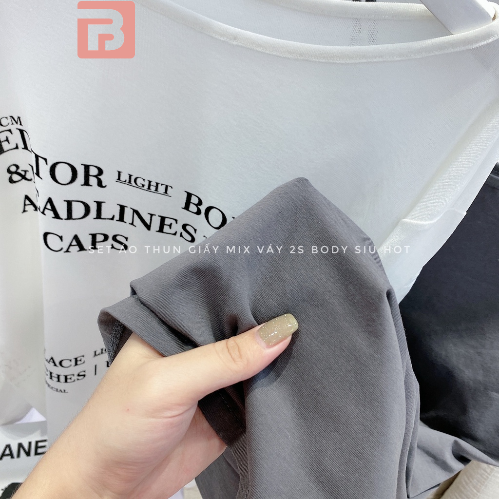 Set áo thun giấy mix váy body QA105