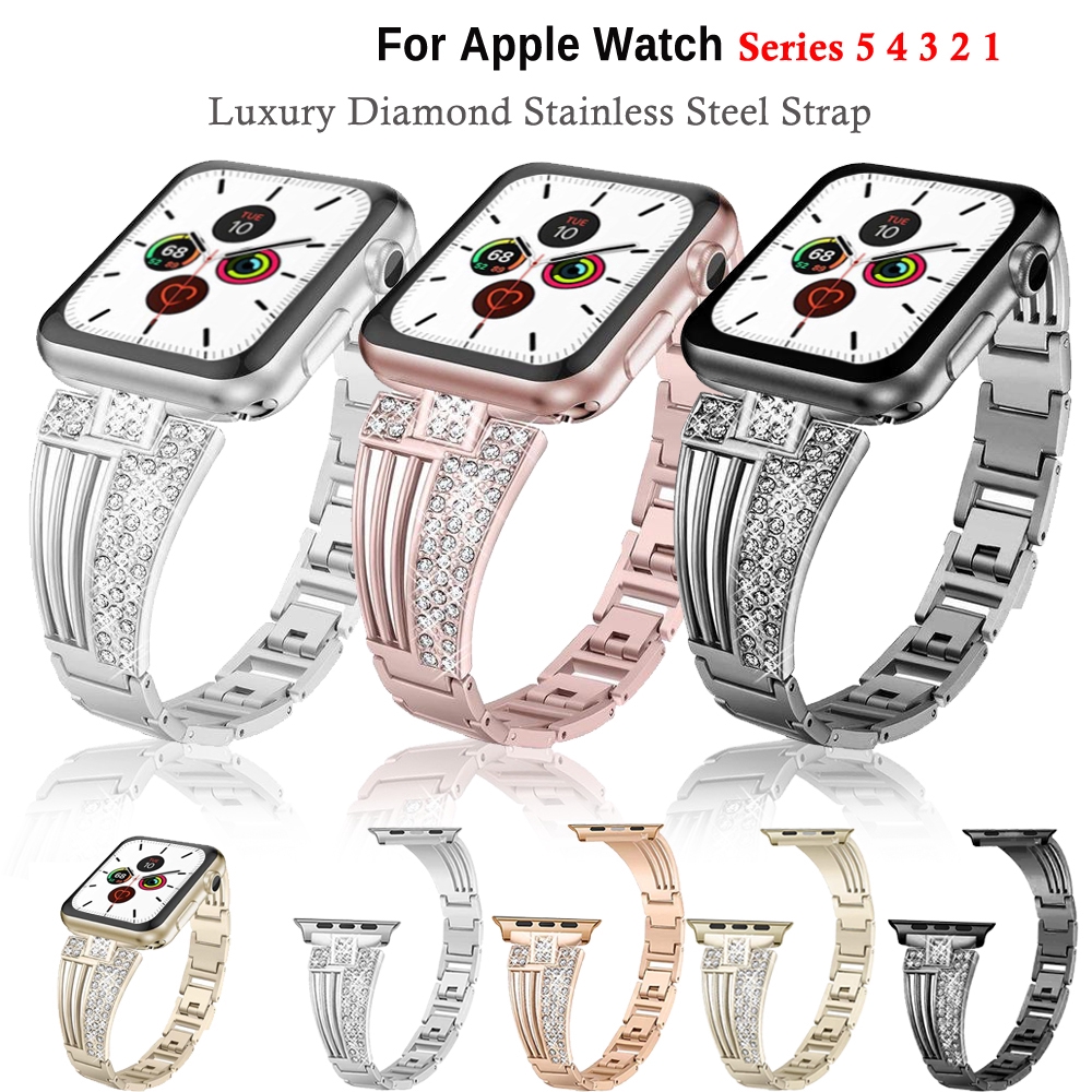 Dây Inox Đính Đá Cho Đồng Hồ Apple watch 40mm 44mm 38mm 42mm Iwatch series 6 SE 5 / 4 / 3 / 2 / 1