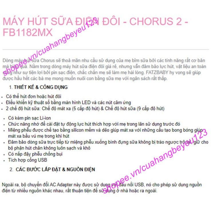 Máy hút sữa điện đôi có tích pin sạc - Rozabi Basic Plus , Fatzbaby CHORUS 2 - FB1182MX