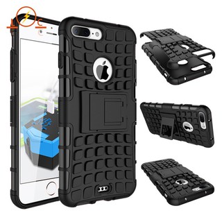 👉 iPhone 7 8 Plus Case Armor Tire Texture Anti-fall Cover With Stand Holder