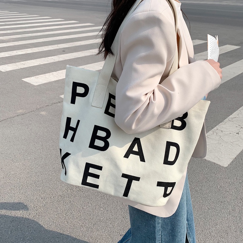 Túi Vải canvas Có In Chữ Phong Cách Hàn Quốc Thời Trang Cho Nữ