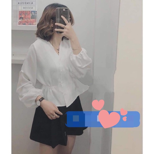 -Áo peplum trắng sơmi chất voan lụa đẹp-