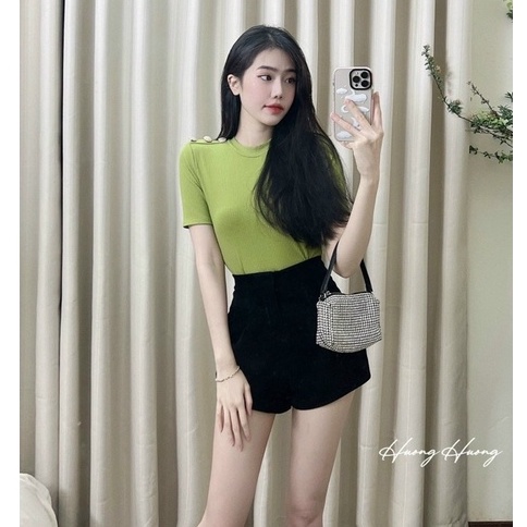 Xả hàng - Áo thun kiểu dáng ôm đính khuy vai, Áo kiểu cổ tròn AT5081 - NhiNhi Shop