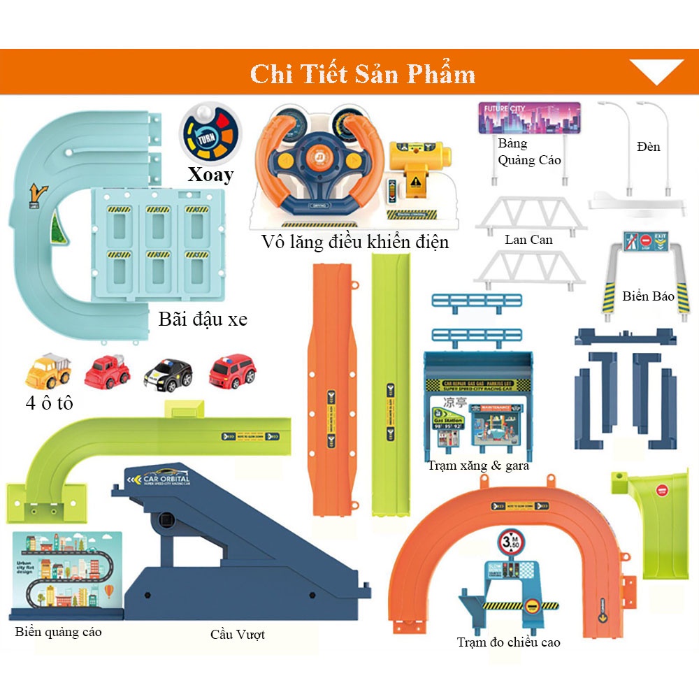 Đồ chơi trẻ em đường đua ô tô cao cấp kết hợp vô lăng âm nhạc sống động. Bộ đồ chơi mang lại nhiều cảm xúc mới lạ cho bé