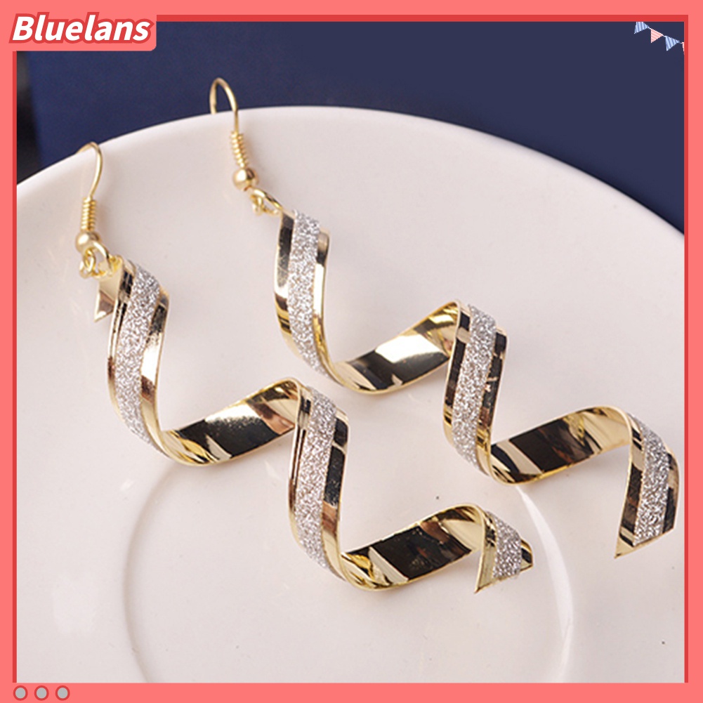 Cặp khuyên tai thiết kế dạng xoắn dài đính đá quý nhân tạo độc đáo sang trọng dành cho nữ