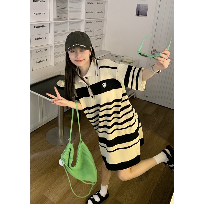 Áo polo Họa Tiết Sọc Phong Cách Hàn Quốc Thời Trang Cho Nữ