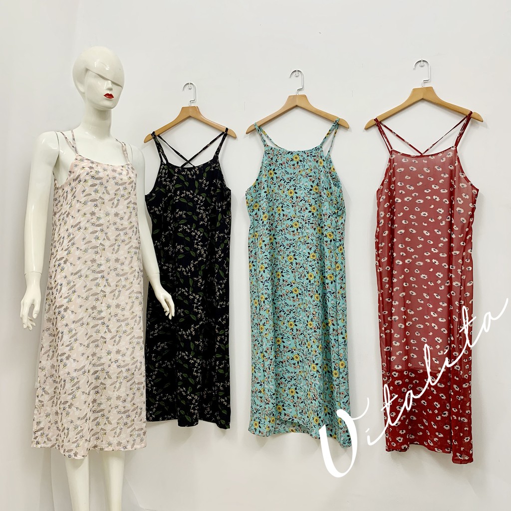 [Xả kho] Váy 2 dây hoa nhí dáng dài vải voan 2 lớp dày dặn - phong cách Vintage phối đồ cực xinh | BigBuy360 - bigbuy360.vn