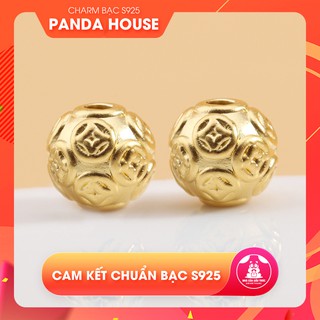 Charm bạc s925 hình tròn họa tiết đồng tiền xỏ ngang mạ vàng 8mm - Panda House