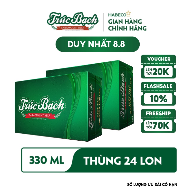 HỎA TỐC HÀ NỘI - COMBO 2 Thùng 24 lon Bia Trúc Bạch – HABECO (330ml/lon)