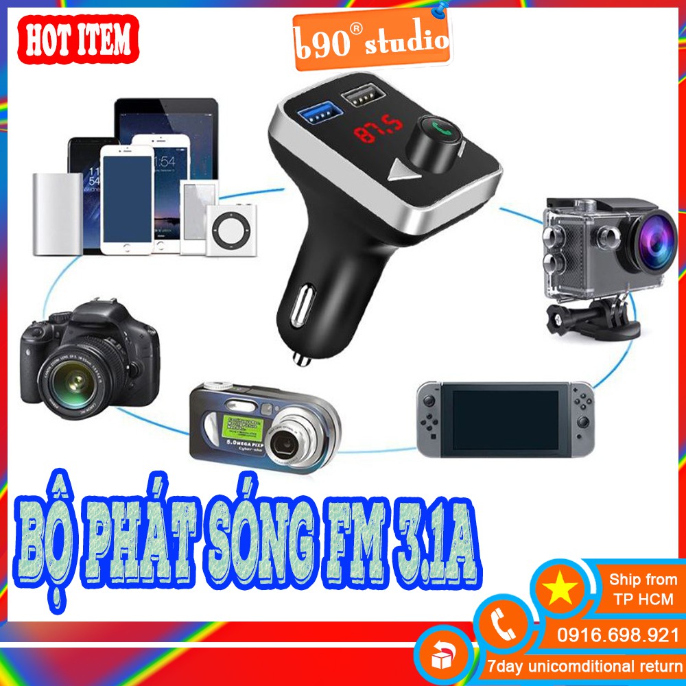 GIÁ SỈ  Bluetooth Bộ Phát Sóng FM 3.1A ô tô Cổng USB Kép Sạc Xe Nhanh Không Dây Rảnh Tay Điều Chế Tần Số FM Âm Nhạc