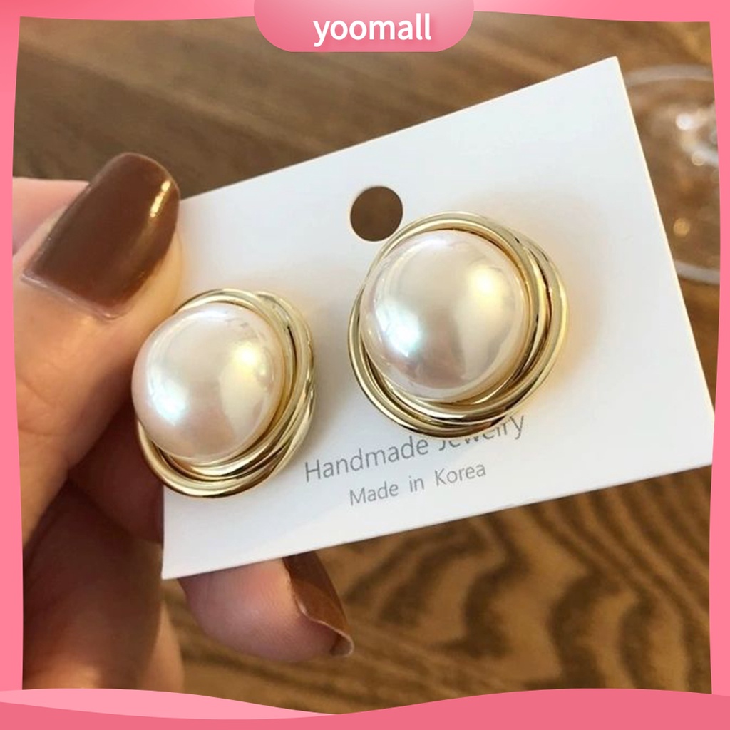 Yomall♡ 1 Đôi Bông Tai Ngọc Trai Giả Mạ Điện Phong Cách Hàn Quốc