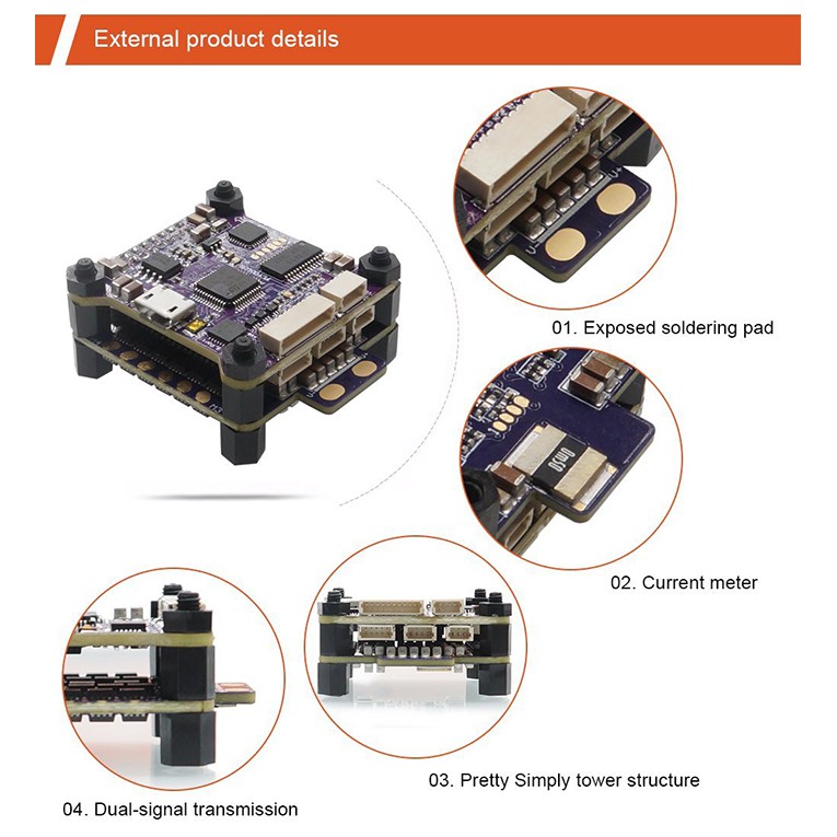 Mạch điều khiển bay Flycolor Raptor S 4 In 1 BLHeli-S 30A ESC DShot Integrated OSD with F3 Flight Controller