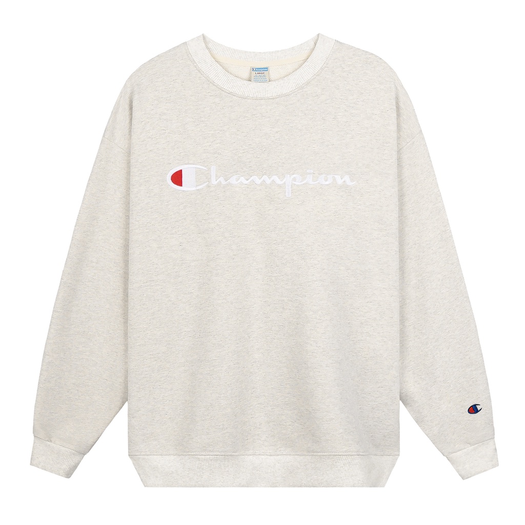 Áo Tay Dài Sweater Champion In Chữ Sắc Nét Chất Liệu NỈ Da Cá Cotton Màu Xám Nhạt From Rộng Thoải Mái Unisex Nam-Nữ
