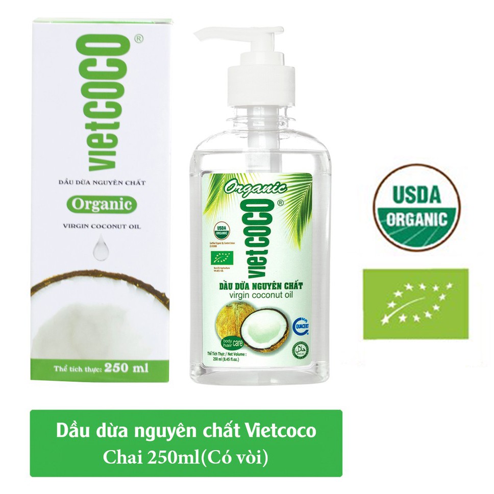 Dầu Dừa Mỹ Phẩm Organic Vietcoco Chai Vòi - 250ml