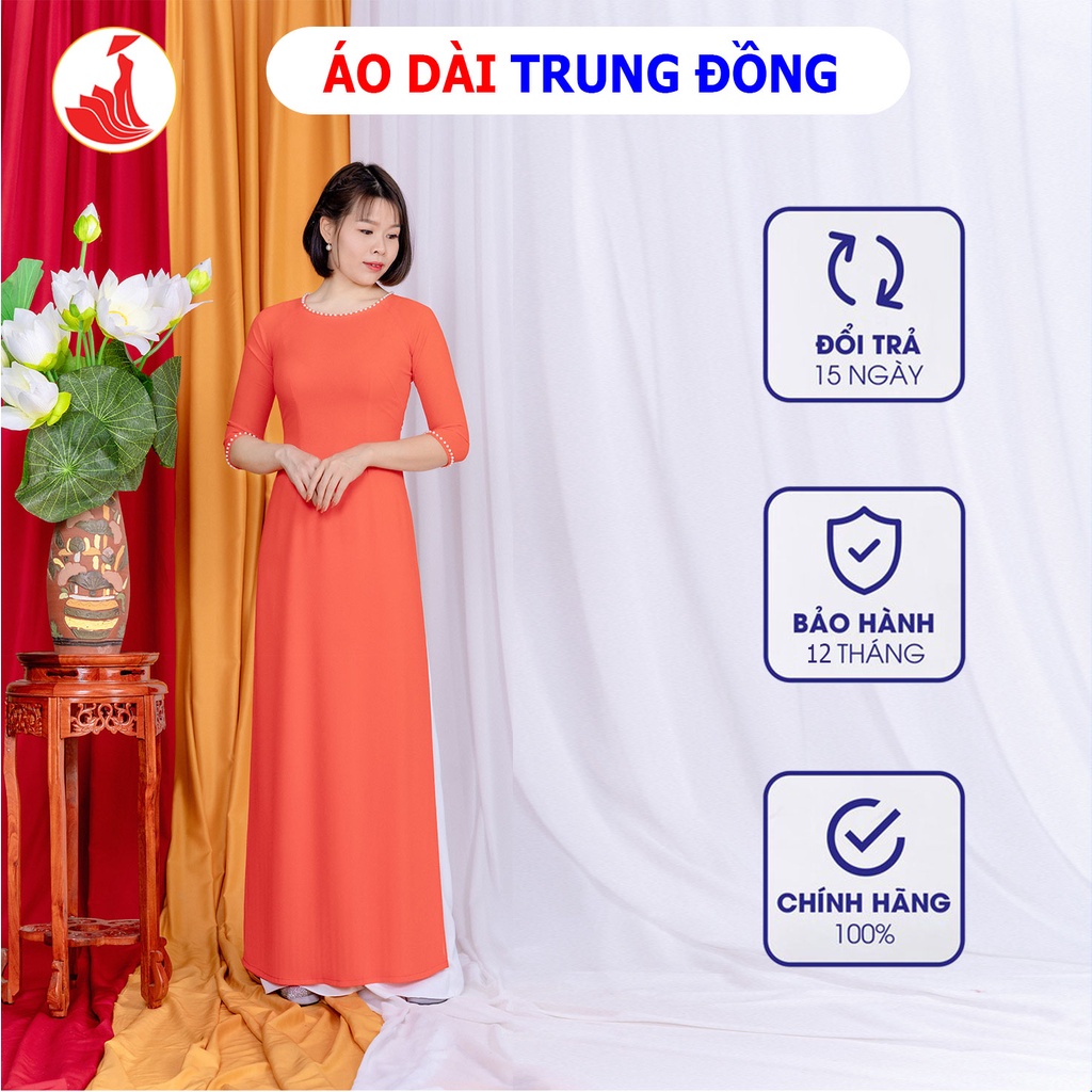 Áo dài trơn 4 tà chất liệu vải chiffon cổ tròn, tay lỡ màu da cam | Áo dài Trung Đồng