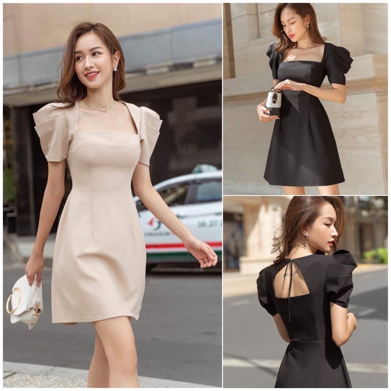 Đầm chữ A tôn dáng tay phồng xếp ly Dưa Gang Store GG04 nhiều màu