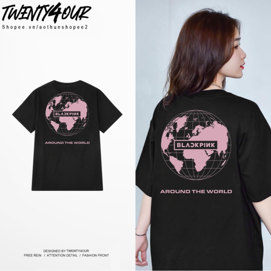 Áo Phông Blackpink Around the World Tour Kpop Cực Chất Cho Blink Form Rộng Tay Lỡ Chất Cotton