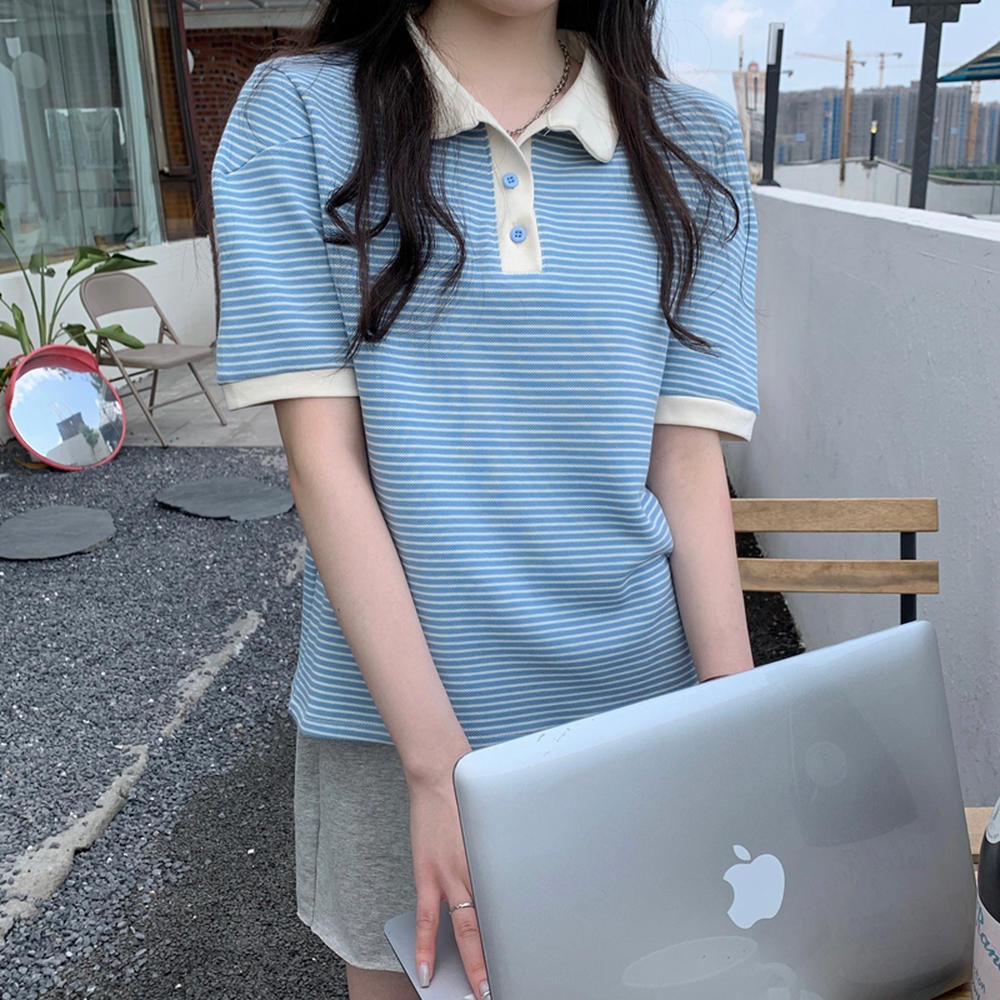 Áo Thun Cotton Nguyên Chất Kẻ Sọc Thoáng Khí Thời Trang Mùa Hè 50771