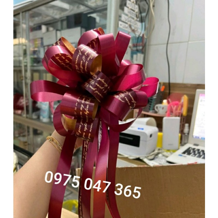 NƠ RÚT TÚ CẦU CAO CẤP IN CHỮ CÁC MÀU, TRANG TRÍ GIỎ QUÀ, XE HOA CÔ DÂU