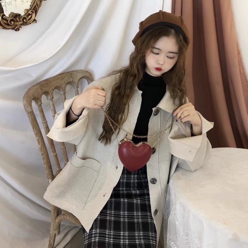 [ảnh thật có sẵn ] áo dạ len ulzzang style Hàn