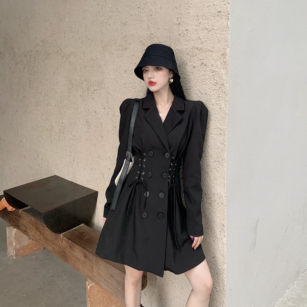 Đầm vest nữ blazer dây rút ngay eo dài tay dự tiệc Emilyshop ulzzang