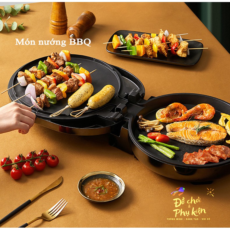 Chảo nướng điện 2 mặt đa năng - Bề mặt chống dính - Chiên - Nướng BBQ - Làm bánh pancake - Bảo hành 1 năm