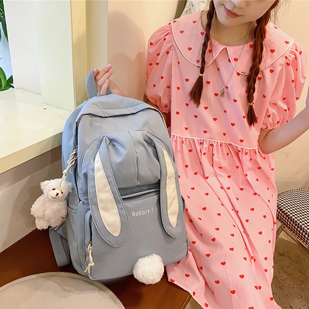 Thỏ Bé Gái Ba Lô Đi Học Nữ Công Suất Lớn Kawaii Lưng Mochila Hồng Nữ Bagpack Nylon Hoạt Hình Schoolbag
