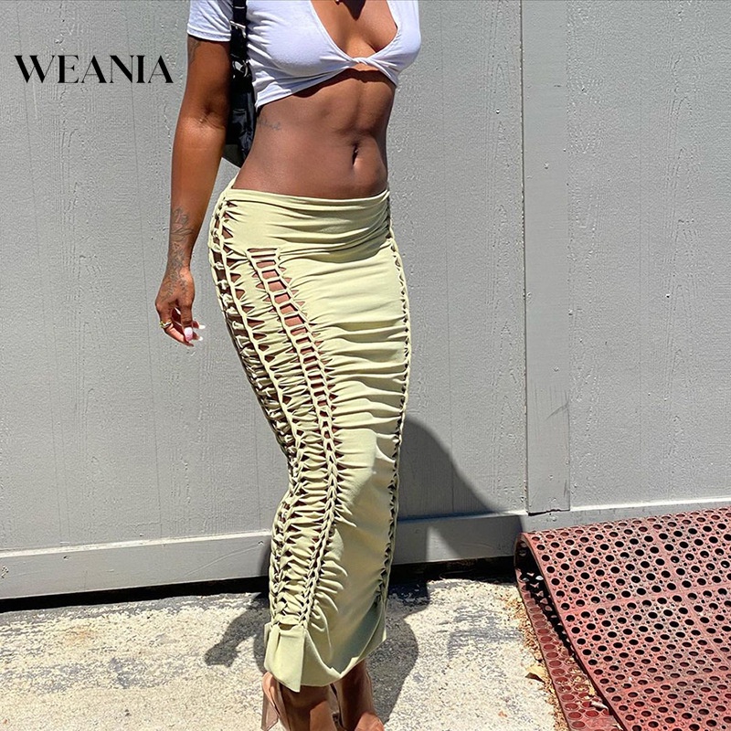 Chân Váy Dài Xếp Ly Phối Dây Thắt Bên Hông Kiểu Dáng Quyến Rũ