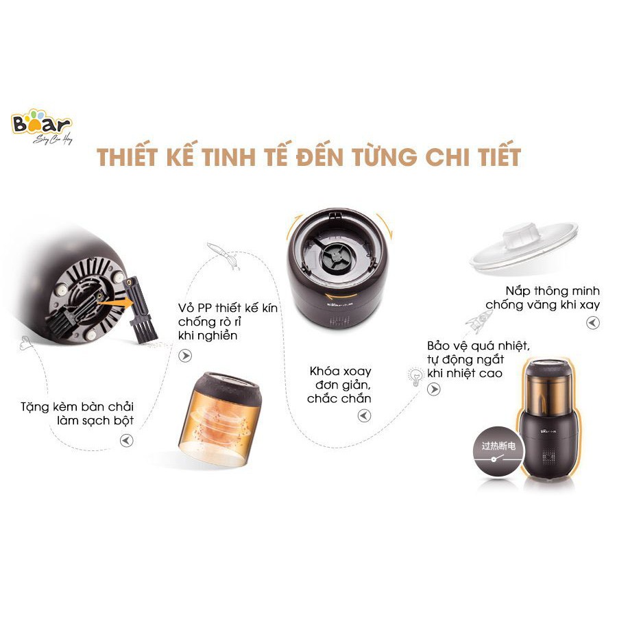 Máy Xay Bột Gạo - Hạt Cà Phê - Tiêu - Ngũ Cốc Đa Năng Mini Dùng Cho Gia Đình_Chính Hãng Bear FSJ-A03D1S