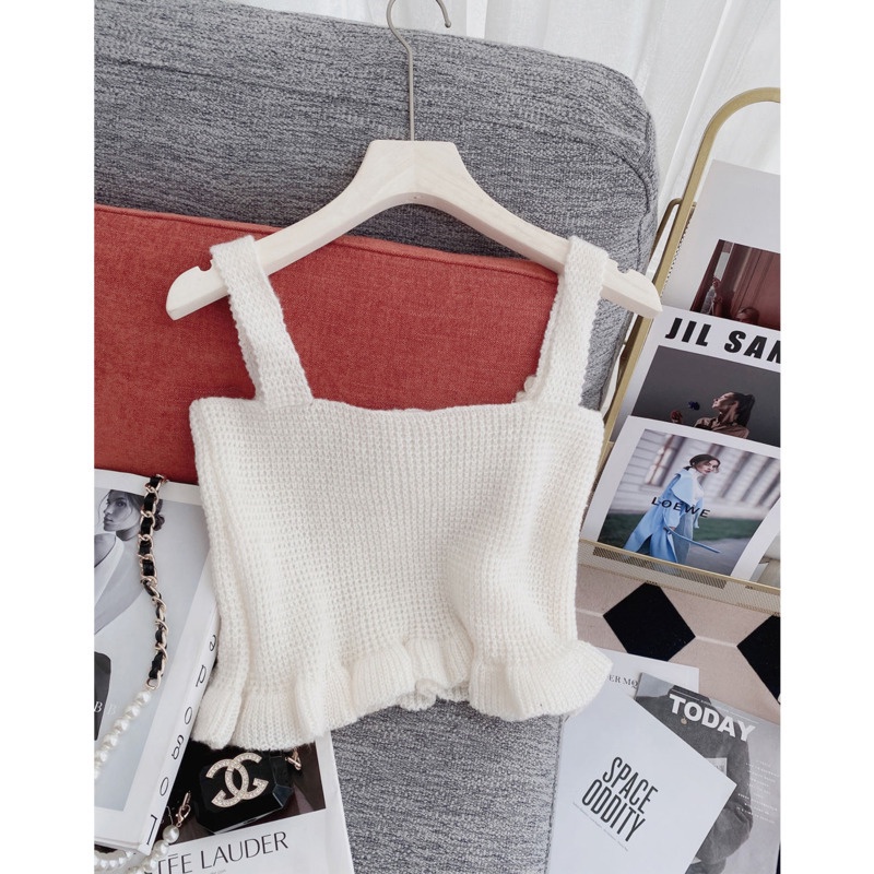 Áo Hai Dây Dệt Kim Màu Trơn Phong Cách Ngọt Ngào Cho Bạn Gái