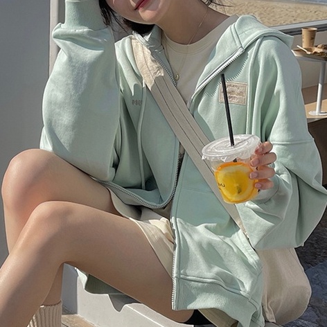 ZHELIHANGFEI Áo Khoác Cardigan Có Mũ Trùm Tay Dài Dáng Rộng Kiểu Dáng Ngọt Ngào Xinh Xắn